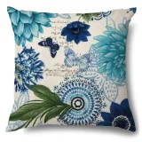 4PCS Home Cotton Decorative Spring Flower and Butterfly Throw Pillow Case Cushion Covers For Sofa Couch Bed Chair