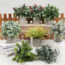 Artificial Green Leaves Plants Combination Pulp Potted Basin Desktop Decoration