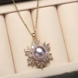 Mother's Day Gift Jewelry Set Flower-Shaped Cubic Zirconia Pearl Necklace and Earring with Box