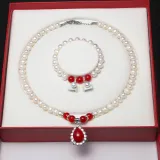 Pearl Jewelry for Women Girls Drop Freshwater Pearl Bracelet and Necklace Earrings Set With Box
