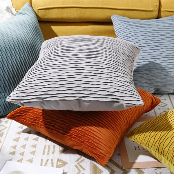 Velvet Plaid Pure Color Plush Cushion Cover Home Decor Pillow Cover For Living Room Bedroom Sofa