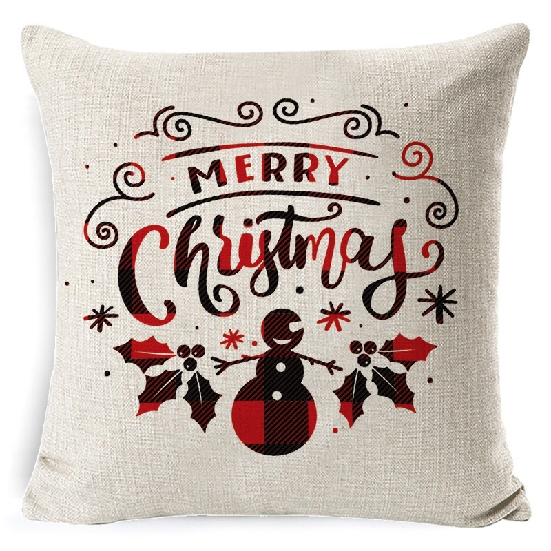 Home Decoration Merry Christmas Red Plaids Snowman Pillowcase Pillow Cover