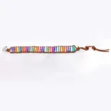 Handmade Bohemian Natural Stones Sunflower Button Adjustable Leather Bracelet for Women and Girls