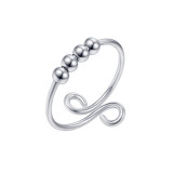 Silver Adjustable Anti Anxiety Beaded Spinner Rings Stacking Spinning Worry Ring