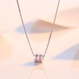 Sterling Silver Pink Zircon Diamonds Small Waist Clavicle Pendant Chain Jewelry Necklace