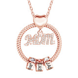 DIY Diamond Ring Necklace Mom Letter Name Engraved Custom with Birth Stone