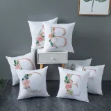 4PCS Home Cotton Decorative Letter A-Z Throw Pillow Case Cushion Covers For Sofa Couch Bed Chair