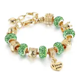 Women's I Love You Heart Zircon Diamond Gold Bead Bracelet Chain Charm Jewelry
