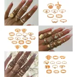 Gold Diamond Butterfly Snake Vintage Knuckle Stackable Finger Rings Set