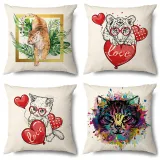 4PCS Home Cotton Decorative Cute Cartoon Cat Throw Pillow Case Cushion Covers For Sofa Couch Bed Chair