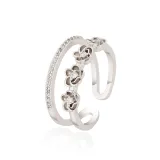 Rings Open Crystal Diamante Rose Flower Double Layer Adjustable Jewelry Gift for Women Girls