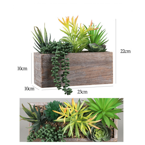 Artificial Succulent Plant Combination Rectangle Wooden Potted Landscape Decoration