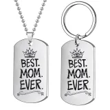 2PCS Mothers Day Gift Best Mom Stainless Steel Letter Keyring Necklace Pendant for Mom