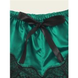 Women's Lace Camisole Bowknot Shorts Pajamas Simulation Silk Home Service Sexy Underwear
