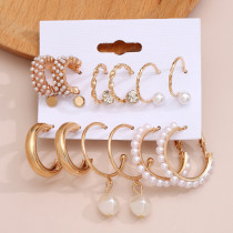 Golden Pearls Stud Loops Earrings Sets