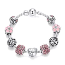 Women's Flower Heart Love Butterflies Zircon Crystal Charm Chain Jewelry Bracelet