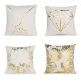 4PCS Home Cotton Decorative Gold Blocking Throw Pillow Case Cushion Covers For Sofa Couch Bed Chair