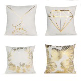4PCS Home Cotton Decorative Gold Blocking Throw Pillow Case Cushion Covers For Sofa Couch Bed Chair