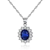 Sterling Silver Sapphire Diamond Pendant Chain Jewelry Necklace