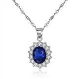 Sterling Silver Sapphire Diamond Pendant Chain Jewelry Necklace