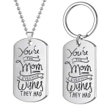 2PCS Mothers Day Gift Best Mom Stainless Steel Letter Keyring Necklace Pendant for Mom