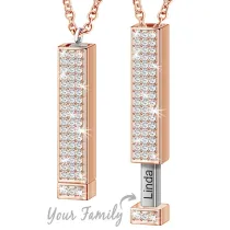 Pulling Type Square Diamante Necklace with Name Engrave DIY Customizable Mother's Day Gift