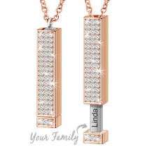 Pulling Type Square Diamante Necklace with Name Engrave DIY Customizable Mother's Day Gift