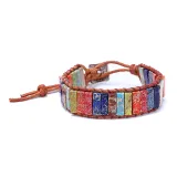 Handmade Bohemian Natural Stones Sunflower Button Adjustable Leather Bracelet for Women and Girls