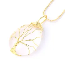 Drop-shaped Natural Crystal Stone Gold Tree of Life Chain Jewelry Necklace