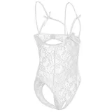 Women's Sling Lace Flowers Transparent Sexy Underwear Open Bowknot Bodysuit
