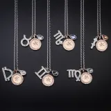 Sterling Silver Twelve Constellations Clavicle Zircon Diamonds Pendant Chain Jewelry Necklace
