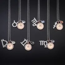 Sterling Silver Twelve Constellations Clavicle Zircon Diamonds Pendant Chain Jewelry Necklace