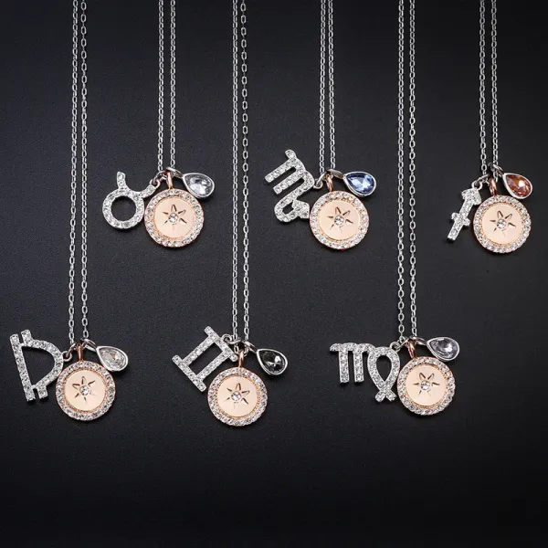 Sterling Silver Twelve Constellations Clavicle Zircon Diamonds Pendant Chain Jewelry Necklace