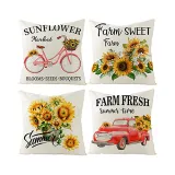 4PCS Home Cotton Decorative Sunflower Throw Pillow Case Cushion Covers For Sofa Couch Bed Chair