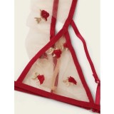 Women's Embroidery Flowers Ruffles Lace Cut Out Underwear Lingerie Sets