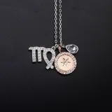 Sterling Silver Twelve Constellations Clavicle Zircon Diamonds Pendant Chain Jewelry Necklace