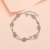 Silver 4 Leaf Clover Love Heart Clavicle Pendant Chain Jewelry Bracelet