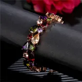 4PCS Colorful Drop Diamond Ring Earring Necklace Bracelet Jewelry Set Crystal Gift For Women Girls
