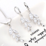 2PCS Leaf Diamond Earring Necklace Jewelry Set Crystal Gift For Women Girls