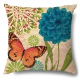4PCS Home Cotton Decorative Spring Flower and Butterfly Throw Pillow Case Cushion Covers For Sofa Couch Bed Chair