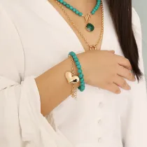 Green Cinnabar Natural Stone Multilayer Necklace and Bracelet for Women