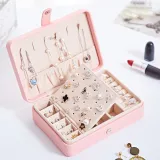 Monolayer Leather Jewelry Box with Button For Girls and Women