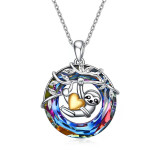 Necklace Tree of Life Pendant Silver with Colorful Circle Crystal Animal Jewelry Gifts for Women Girls