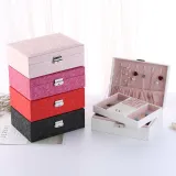 Two Layer PU Leather Jewelry Box with Lock For Girls and Women