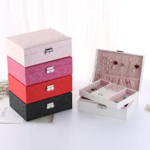 Two Layer PU Leather Jewelry Box with Lock For Girls and Women