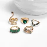 5PCS Snake Shape Gem Heart Vintage Knuckle Stackable Finger Rings Set