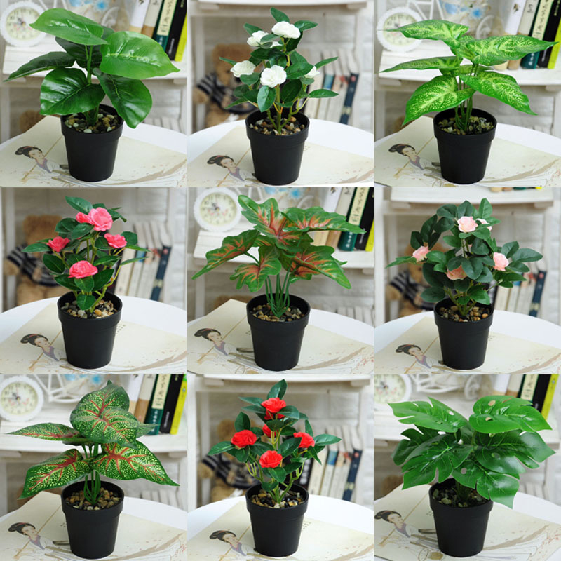 Artificial Plant Potted Rosa Multiflora Flower Green Plant Bonsai Decoration