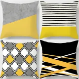 4PCS Yellow Geometric Home Cotton Decorative Throw Pillow Case Cushion Covers