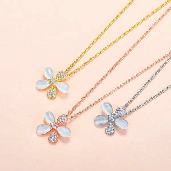 Zircon Cymophane Flowers Pendant Chain Jewelry Necklace