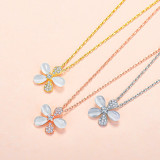 Zircon Cymophane Flowers Pendant Chain Jewelry Necklace